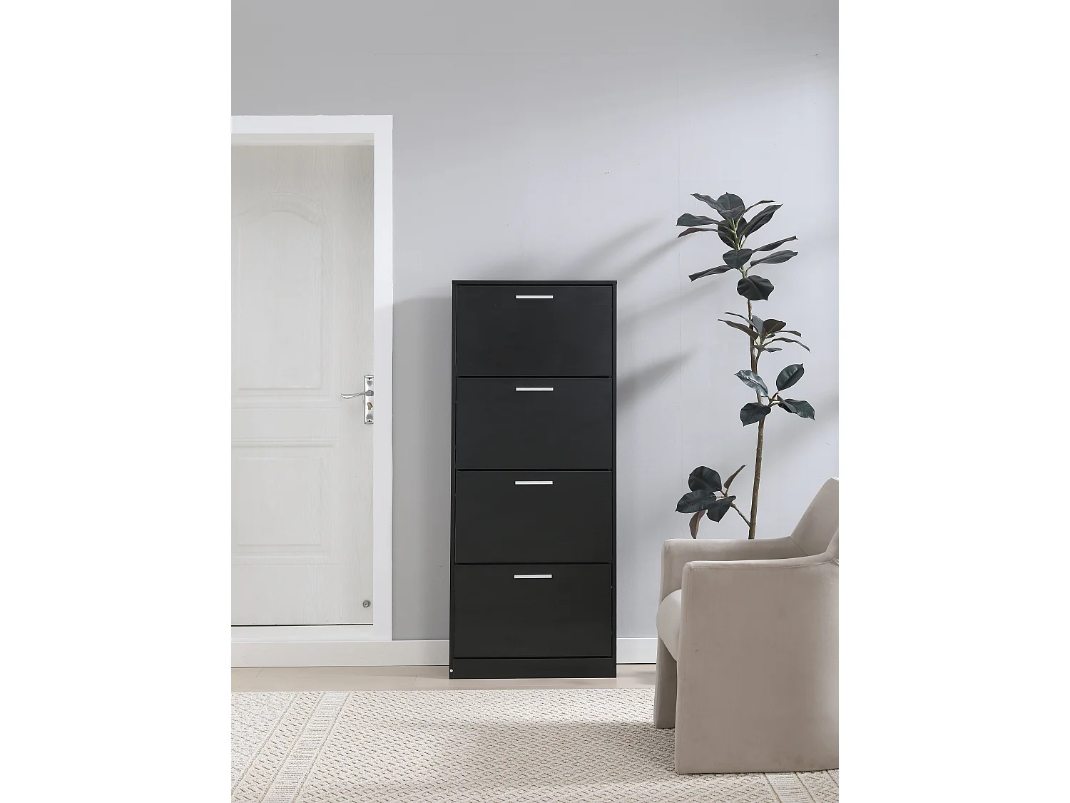 Scarpiera Salvaspazio 4 Ante Doppie Ripiani cm 63x24x155 Mobile in Legno da Ingresso Design, Portascarpe Nero - ZIK