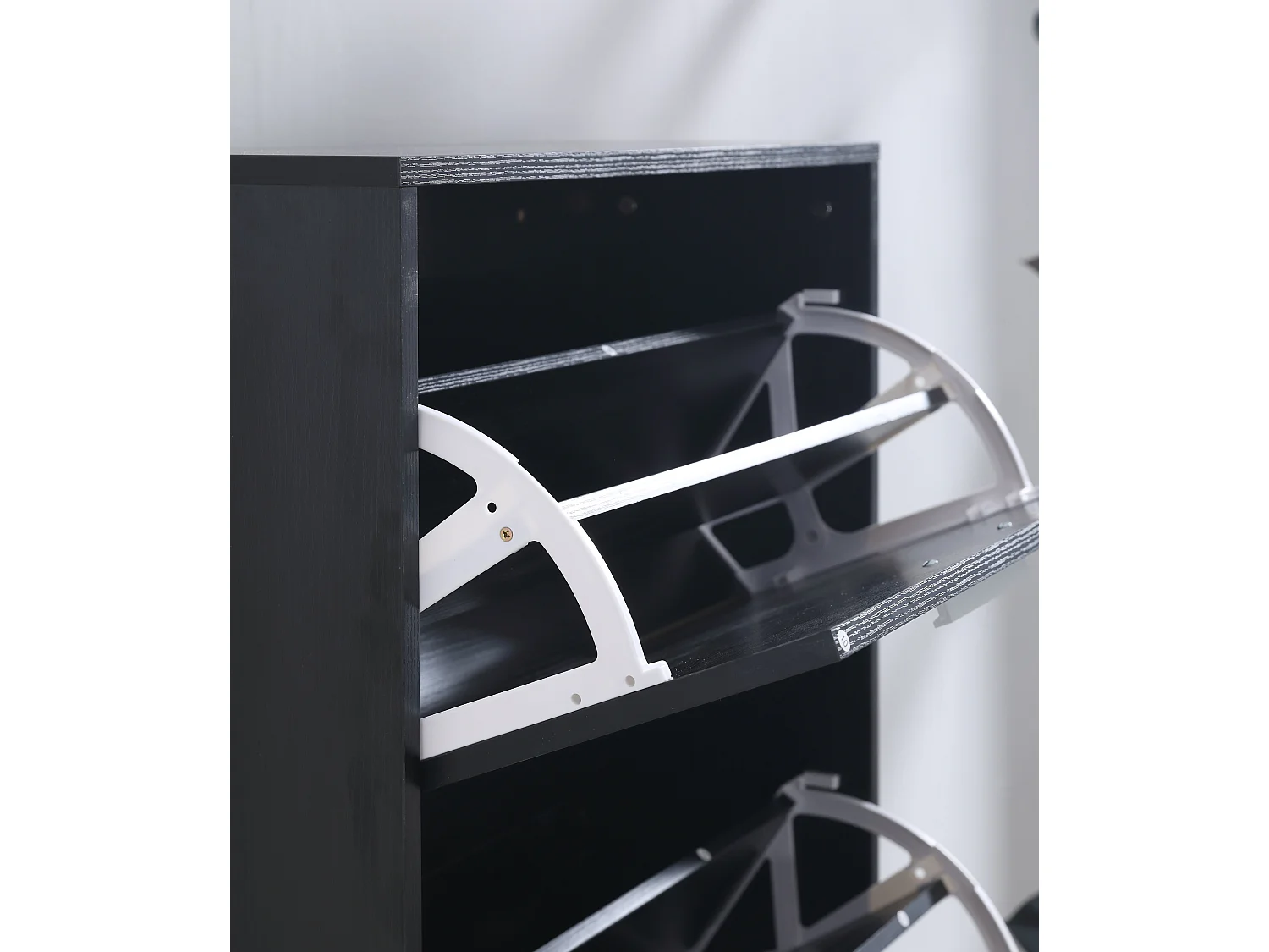 Scarpiera Salvaspazio 4 Ante Doppie Ripiani cm 63x24x155 Mobile in Legno da Ingresso Design, Portascarpe Nero - ZIK