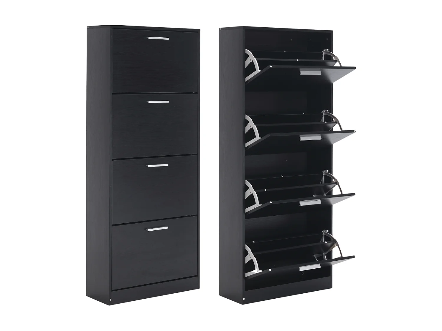 Scarpiera Salvaspazio 4 Ante Doppie Ripiani cm 63x24x155 Mobile in Legno da Ingresso Design, Portascarpe Nero - ZIK