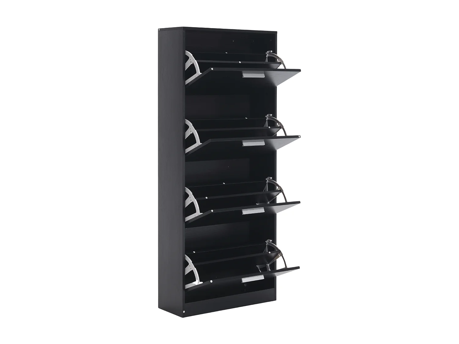 Scarpiera Salvaspazio 4 Ante Doppie Ripiani cm 63x24x155 Mobile in Legno da Ingresso Design, Portascarpe Nero - ZIK