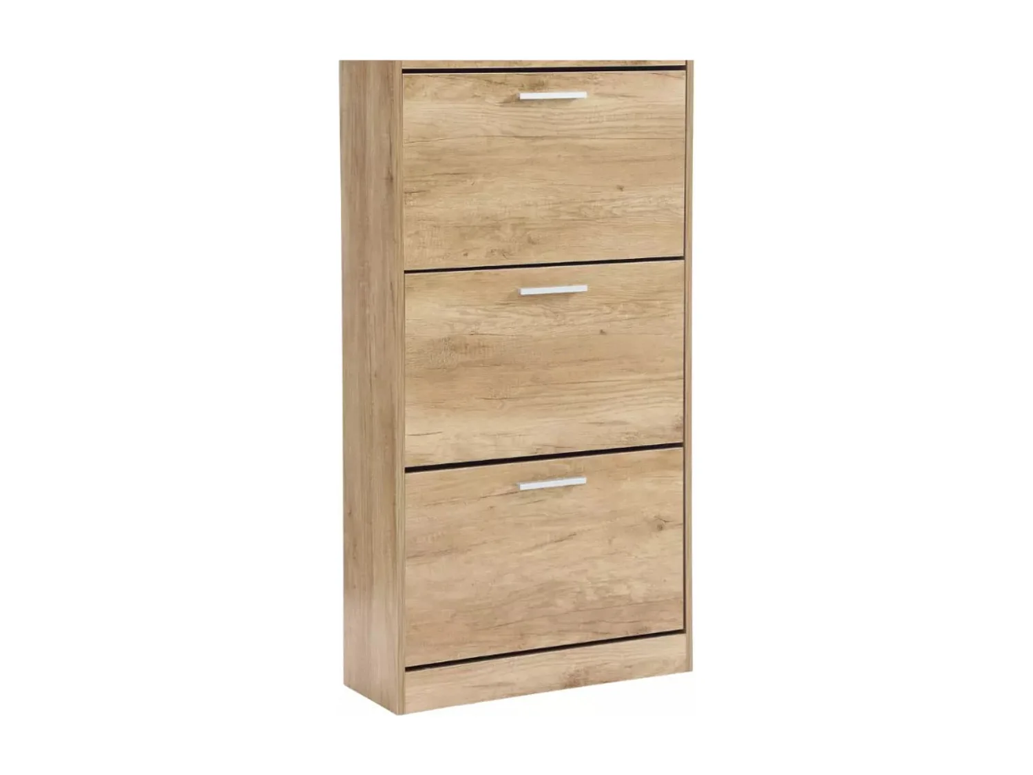 Sapateira de madeira economizadora de espaço 3 portas rebatíveis Profundidade dupla para entrada, Mobiliário estreito, Carvalho 63x24x115cm - ZIK