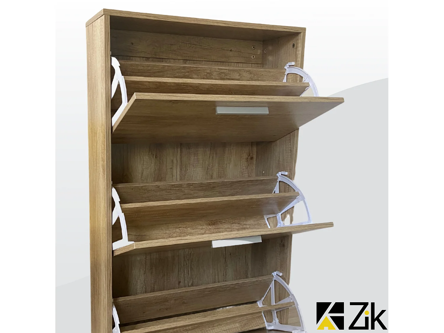 Sapateira de madeira economizadora de espaço 3 portas rebatíveis Profundidade dupla para entrada, Mobiliário estreito, Carvalho 63x24x115cm - ZIK