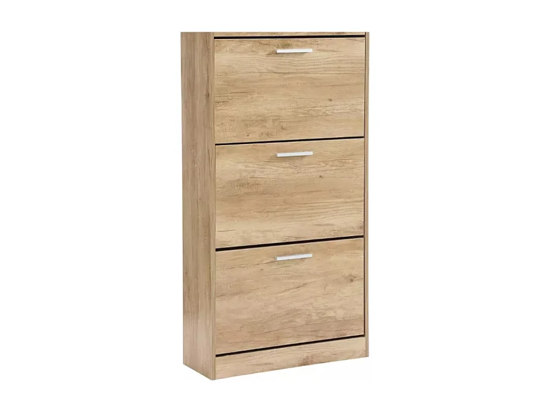 Sapateira de madeira economizadora de espaço 3 portas rebatíveis Profundidade dupla para entrada, Mobiliário estreito, Carvalho 63x24x115cm - ZIK