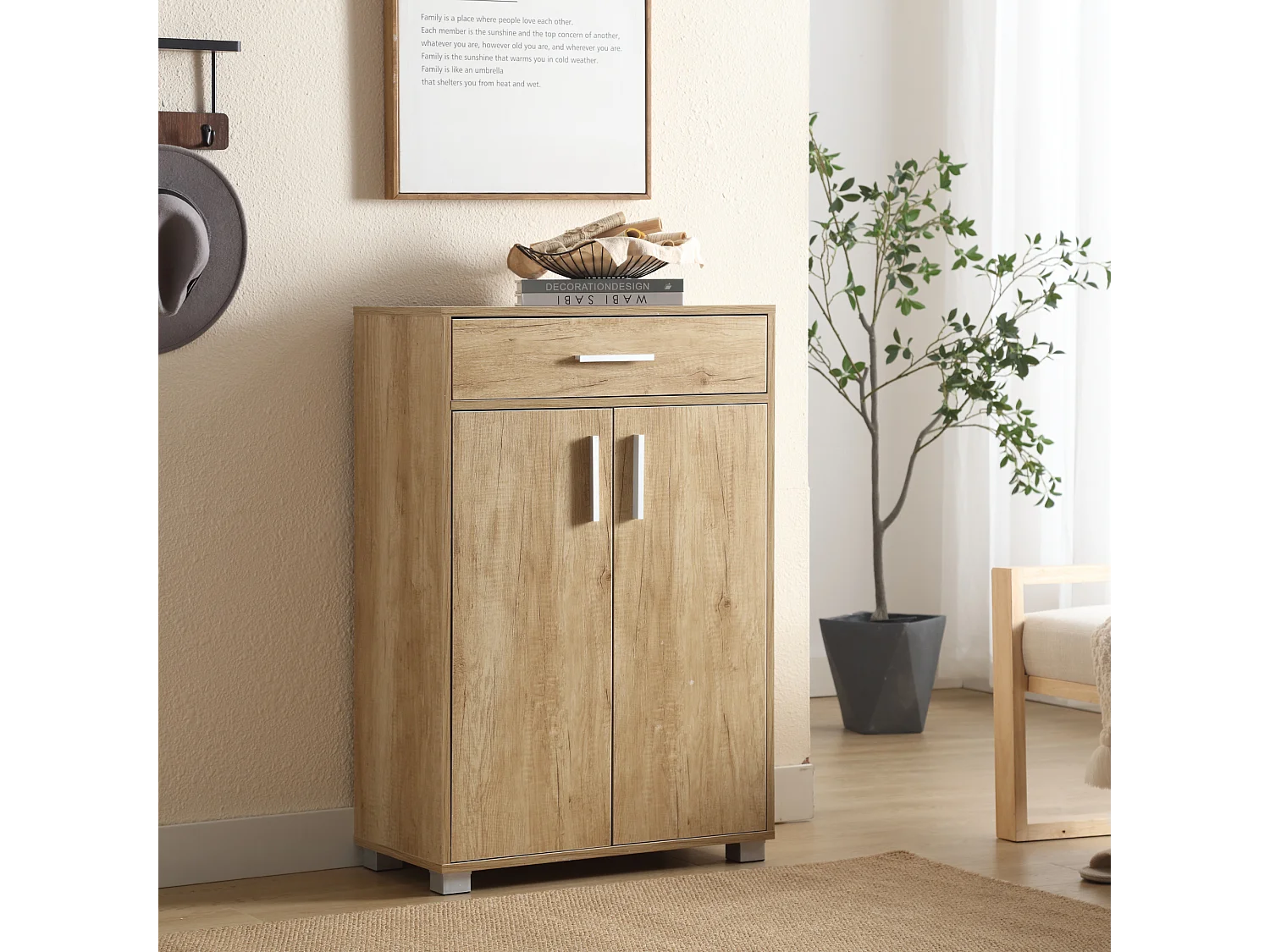 Armario zapatero 5 estantes 2 puertas 1 cajón cm 63x33x95 en Madera Armario de entrada, Roble - ZIK