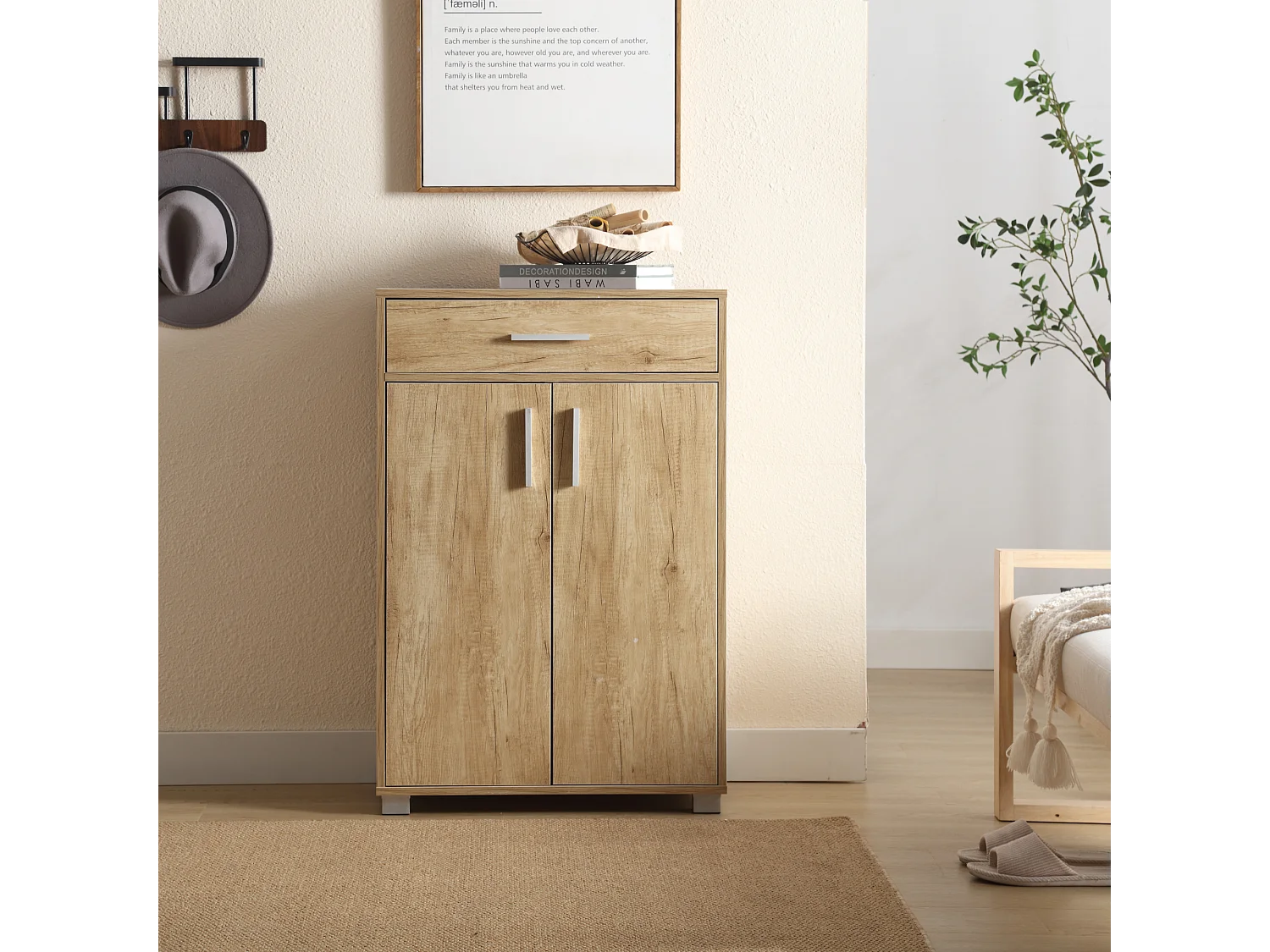 Armario zapatero 5 estantes 2 puertas 1 cajón cm 63x33x95 en Madera Armario de entrada, Roble - ZIK