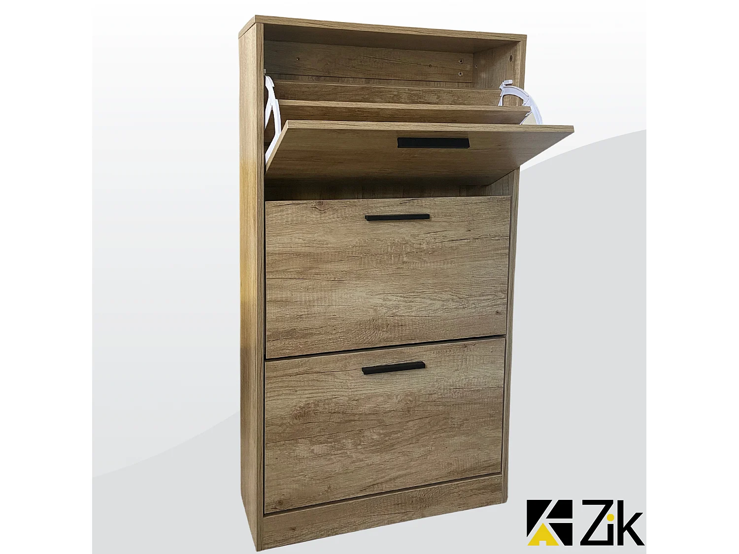 Scarpiera Salvaspazio in Legno 3 Ante Ribalta Profondità Doppia da Ingresso, Mobile Slim, Rovere 63x24x115cm - ZIK