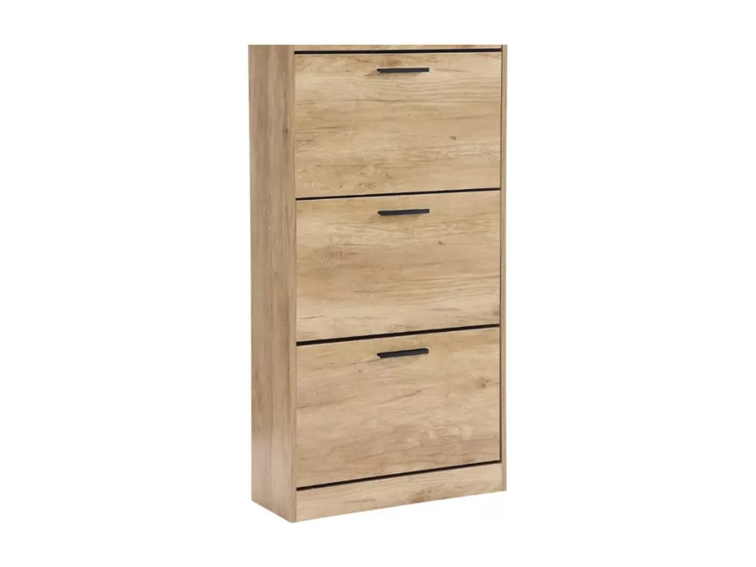 Mueble zapatero de madera de roble 63x24x115cm, 3 puertas plegables, doble fondo, para entrada, muebles bajos - ZIK