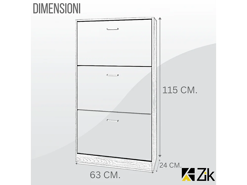 Mueble zapatero de madera de roble 63x24x115cm, 3 puertas plegables, doble fondo, para entrada, muebles bajos - ZIK