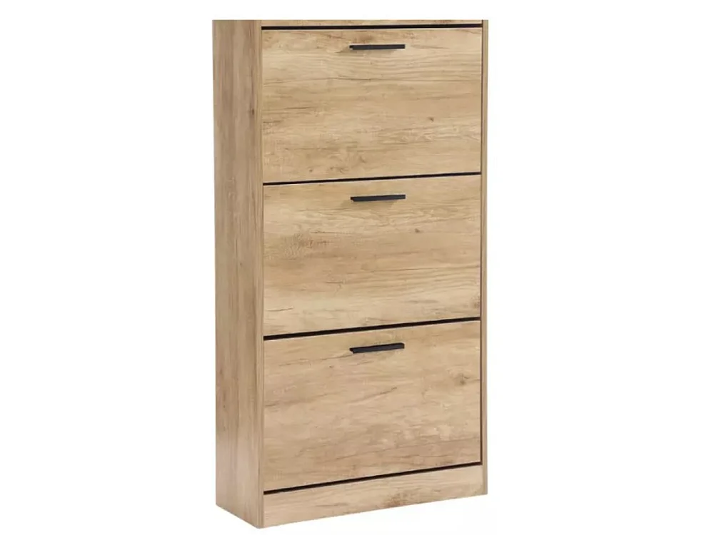 Mueble zapatero de madera de roble 63x24x115cm, 3 puertas plegables, doble fondo, para entrada, muebles bajos - ZIK