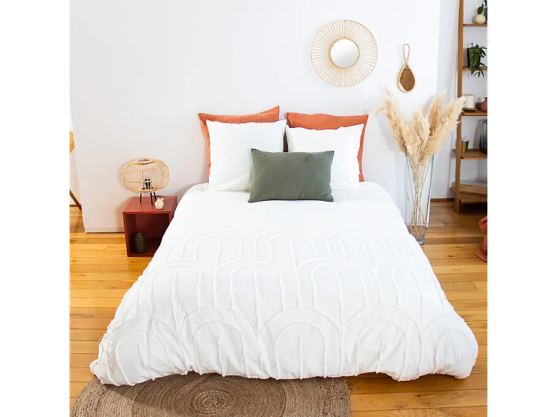 Parure de lit 3 pièces 260x240 cm FAR coton lavé blanc