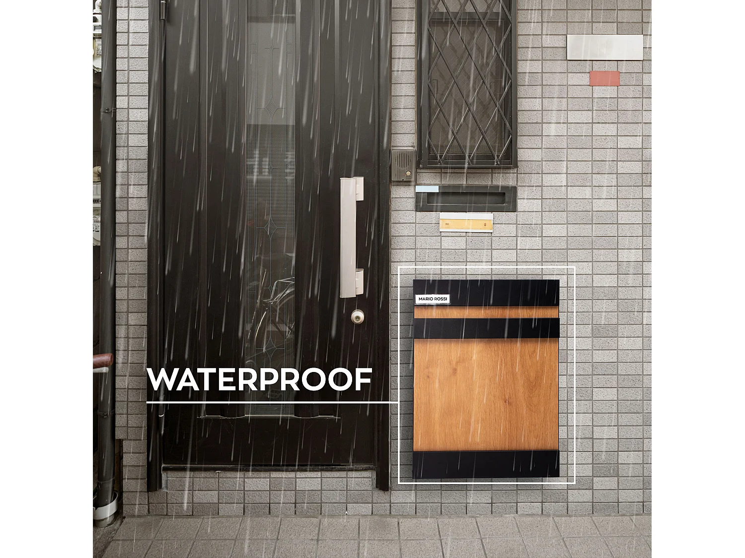 AOGA - Porta-cartas 44x35,5x58 cm em aço preto e contraplacado