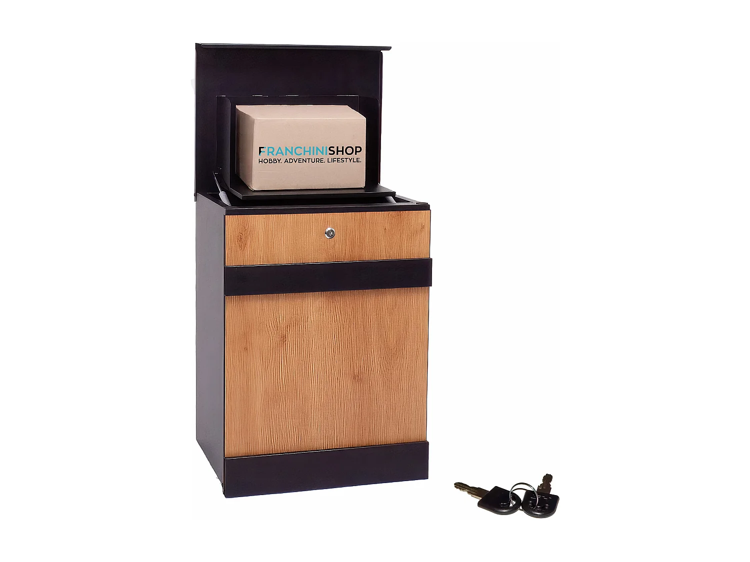 AOGA - Porta-cartas 44x35,5x58 cm em aço preto e contraplacado