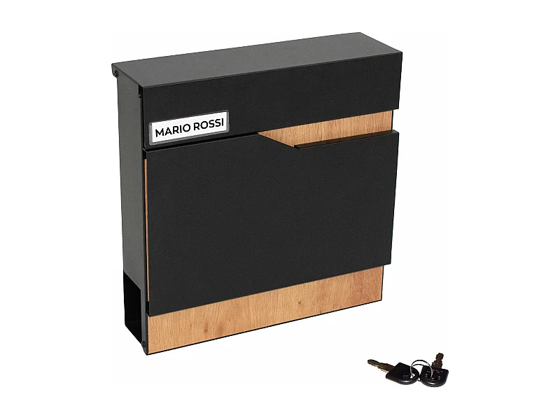 SHIMA - Bandeja de papel montada na parede 37x37x11 cm com suporte para revista em madeira e aço preto