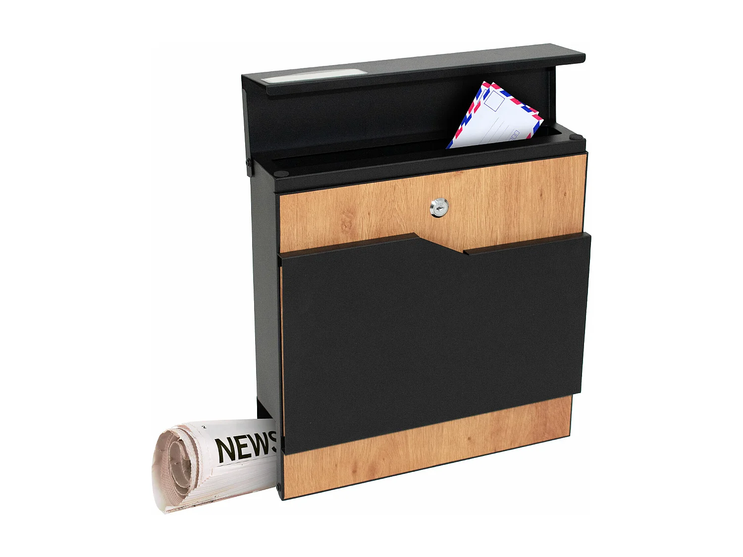 SHIMA - Bandeja de papel montada na parede 37x37x11 cm com suporte para revista em madeira e aço preto