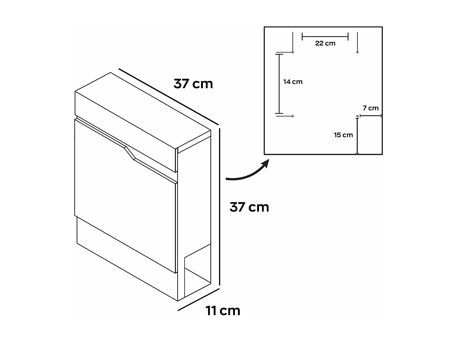 SHIMA - Bandeja de papel montada na parede 37x37x11 cm com suporte para revista em madeira e aço preto