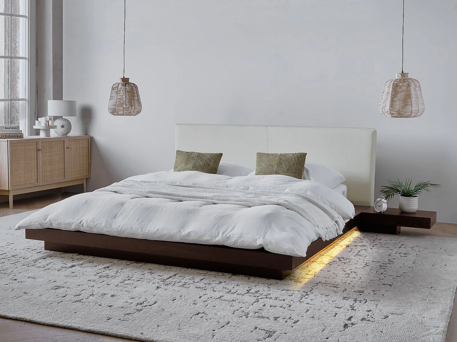 Cama LED Piel sintética ZEN 160 x 200 cm Fresno oscuro