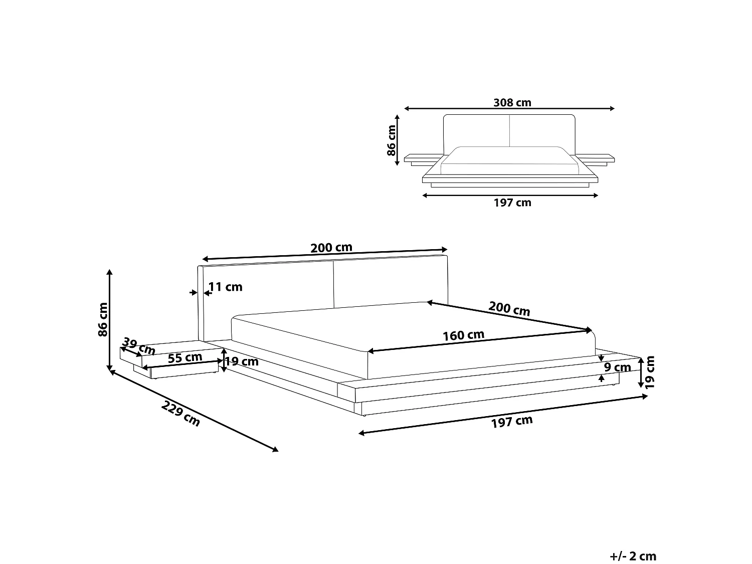 Lit avec LED Cuir PU ZEN 160 x 200 cm Frêne foncé
