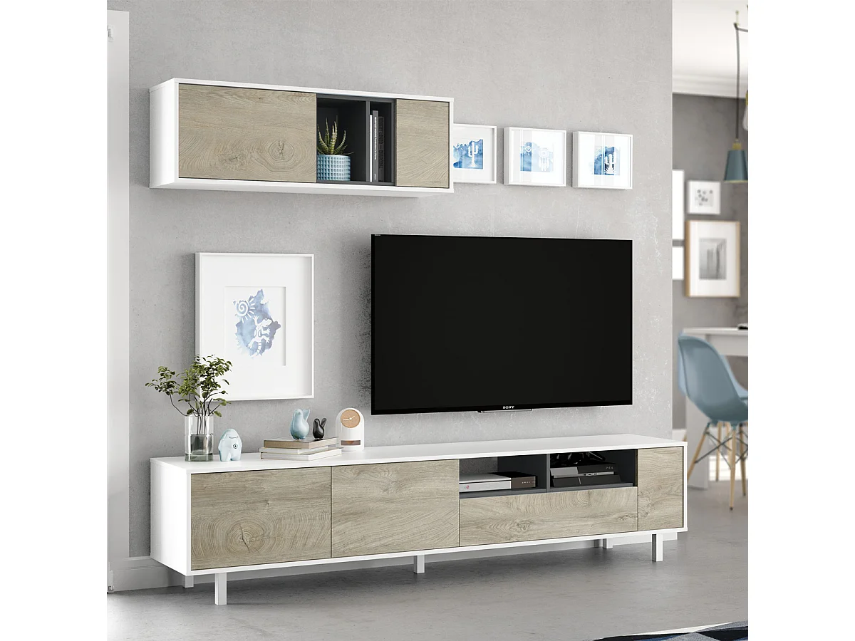 Parete attrezzata soggiorno TV rovere e bianco 0C6632A