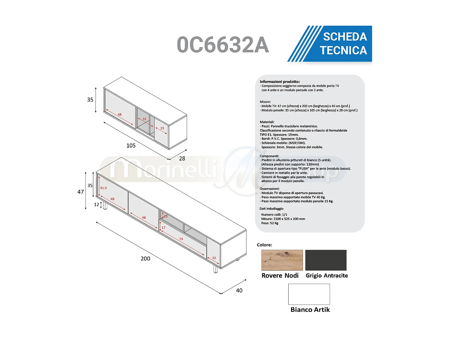 Parete attrezzata soggiorno TV rovere e bianco 0C6632A