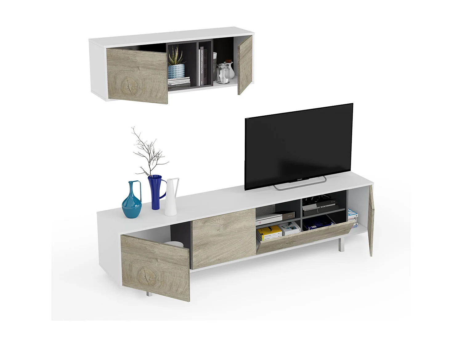 Parete attrezzata soggiorno TV rovere e bianco 0C6632A