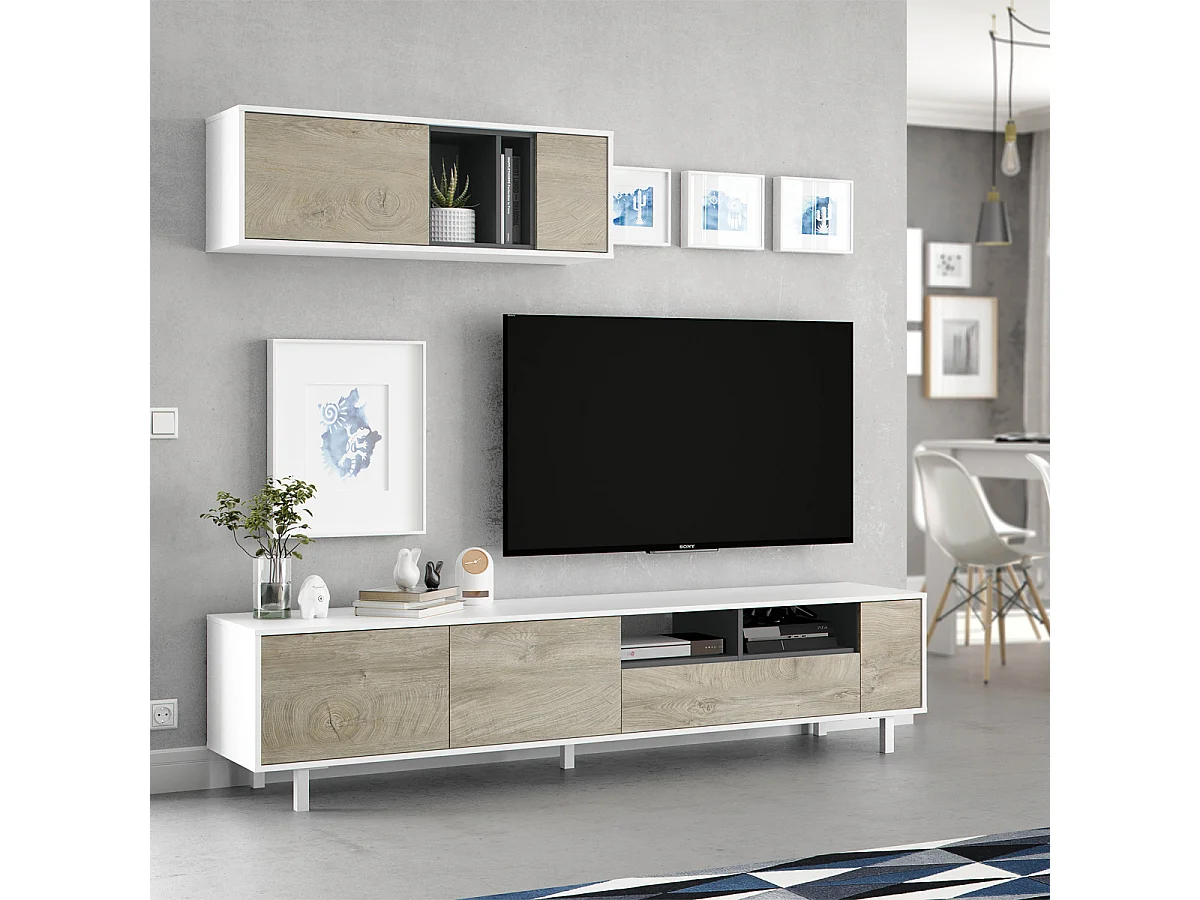 Parete attrezzata soggiorno TV rovere e bianco 0C6632A