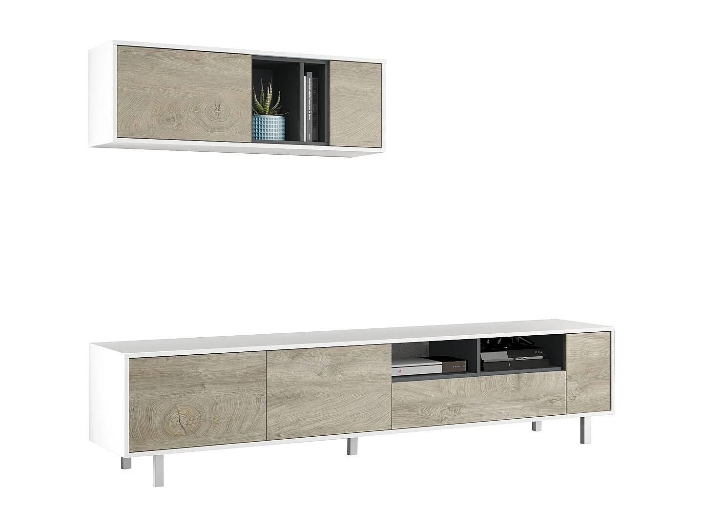 Parete attrezzata soggiorno TV rovere e bianco 0C6632A