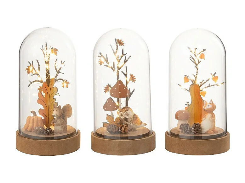 Set di 3 decorazioni sotto campana in metallo arancione 11x11x20 cm