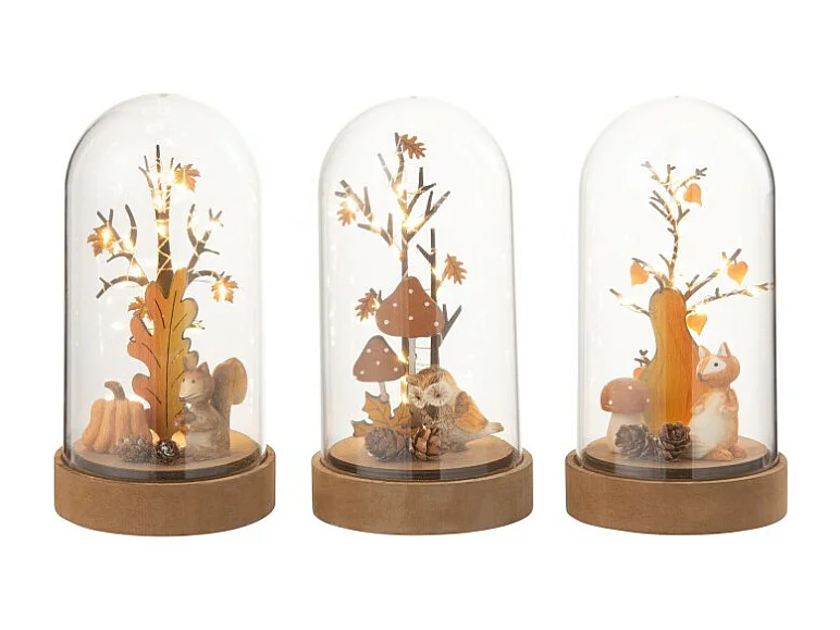 Set di 3 decorazioni sotto campana in metallo arancione 11x11x20 cm