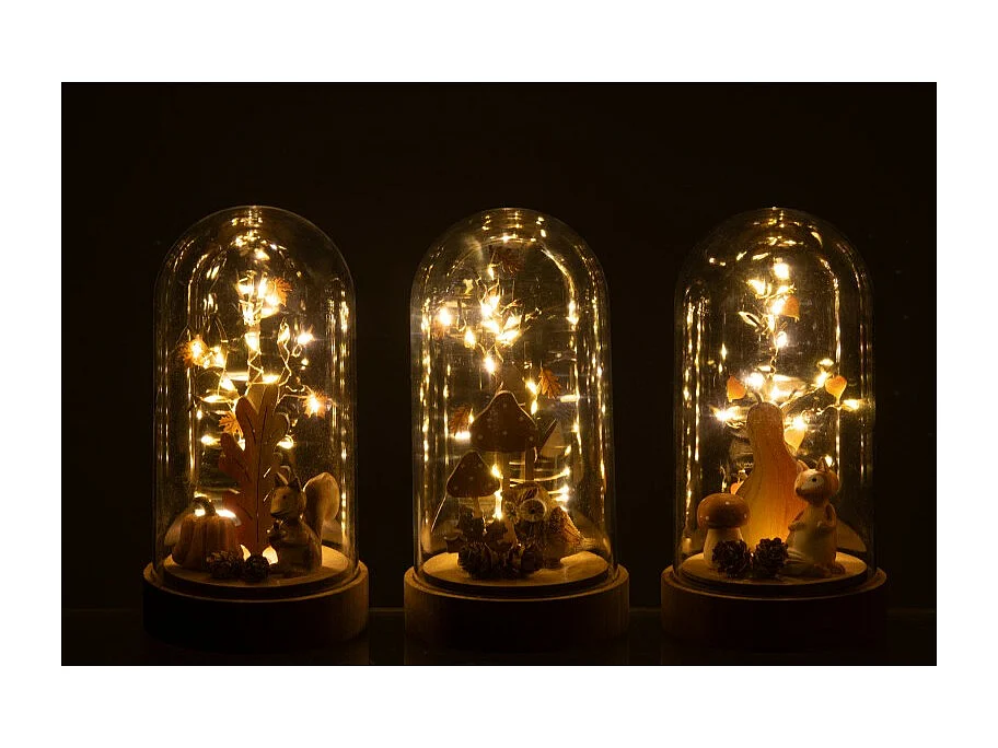 Set di 3 decorazioni sotto campana in metallo arancione 11x11x20 cm