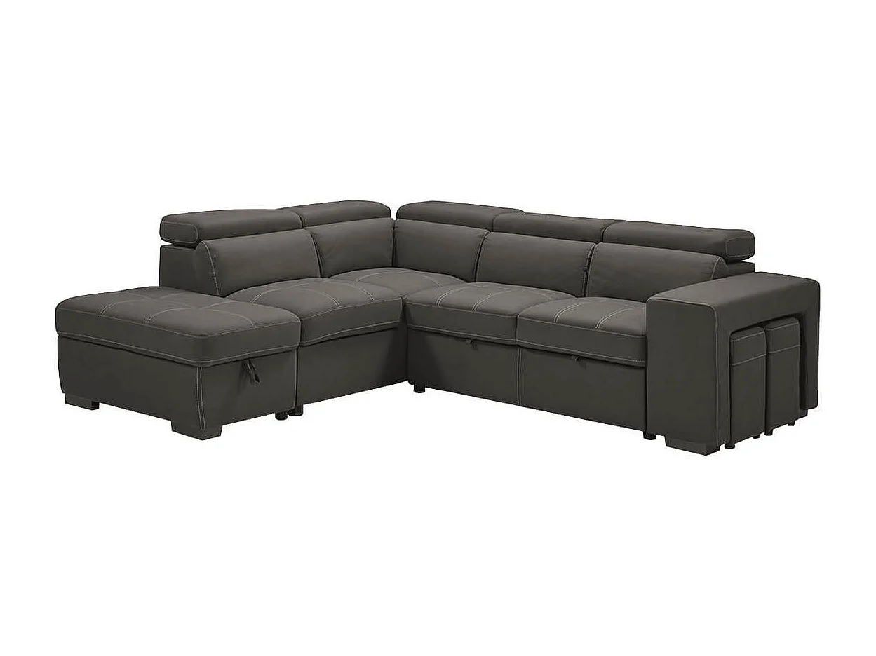 NERA - Canapé d'Angle  Gauche Convertible avec 2 Poufs et 1 Coffre Gris