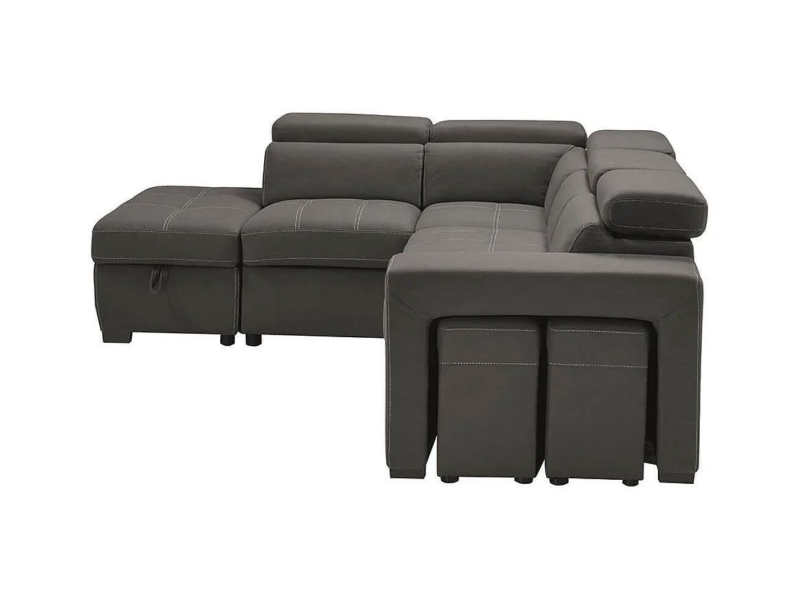 NERA - Canapé d'Angle  Gauche Convertible avec 2 Poufs et 1 Coffre Gris