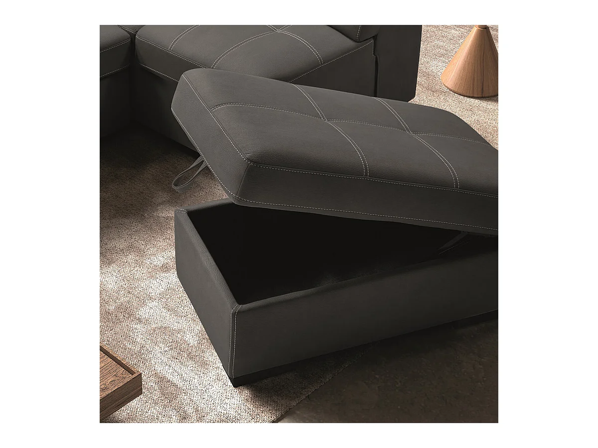 NERA - Canapé d'Angle  Gauche Convertible avec 2 Poufs et 1 Coffre Gris
