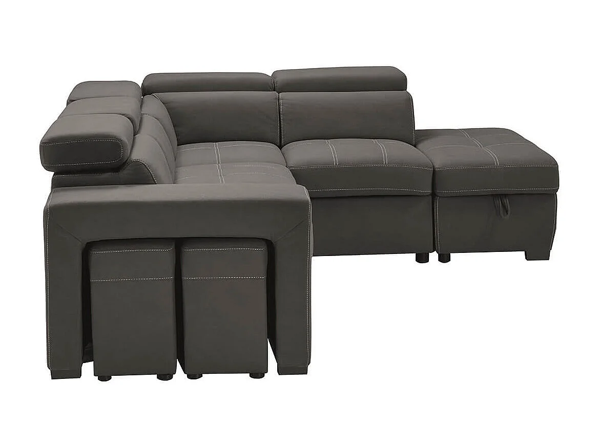 NERA - Canapé d'Angle Droit Convertible avec 2 Poufs et 1 Coffre Gris