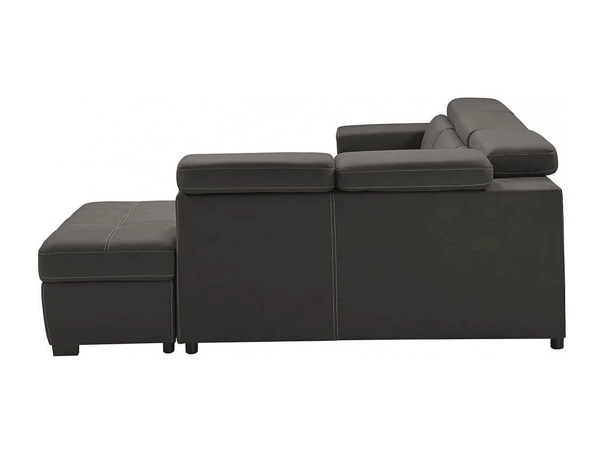 NERA - Canapé d'Angle Droit Convertible avec 2 Poufs et 1 Coffre Gris