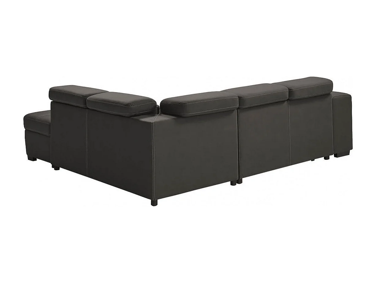 NERA - Canapé d'Angle Droit Convertible avec 2 Poufs et 1 Coffre Gris