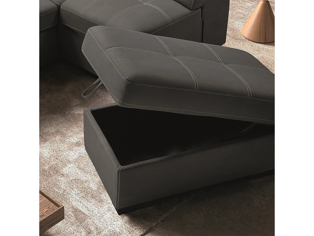 NERA - Canapé d'Angle Droit Convertible avec 2 Poufs et 1 Coffre Gris