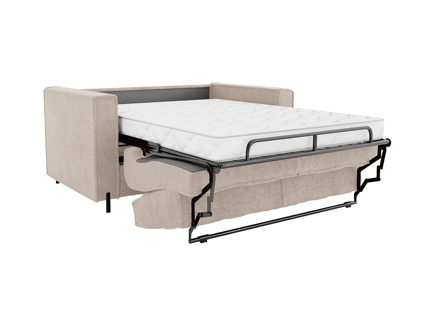 Canapé 3 places convertible express en tissu texturé beige - Couchage 140 cm - Matelas 14 cm - ELORYA