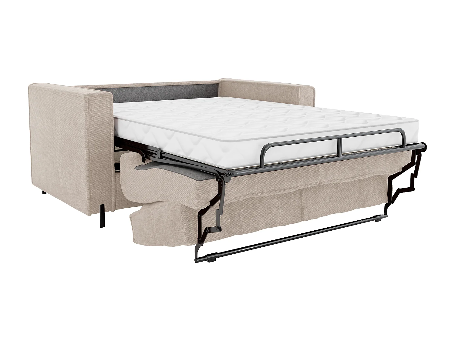 Schlafsofa mit Matratze 4-Sitzer - Strukturstoff - Beige - Liegefläche 160 cm - Matratze 14 cm - ELORYA