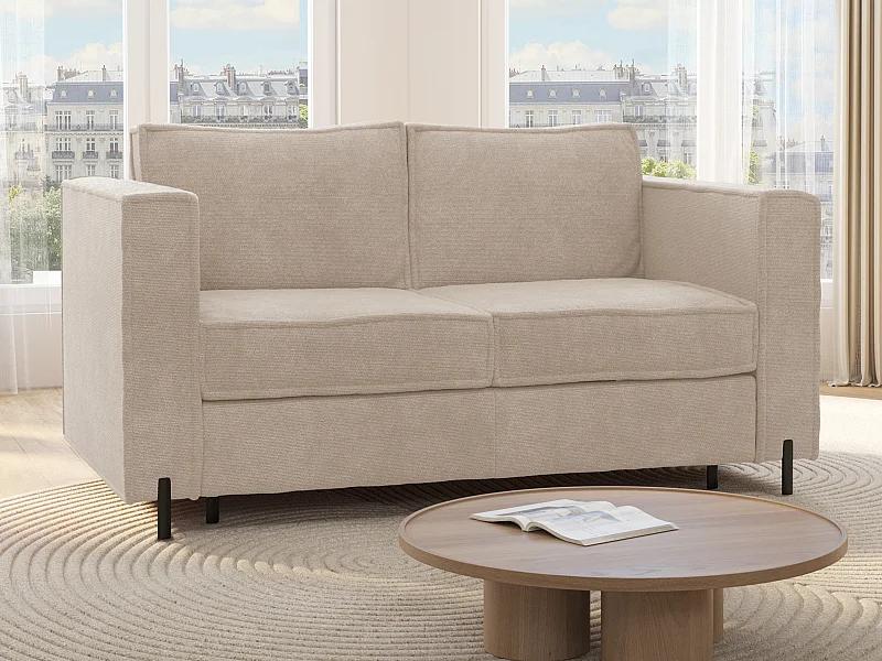 Sofá de 4 lugares convertível abertura rápida em tecido texturizado bege, cama 160 cm e colchão 20 cm - ELORYA