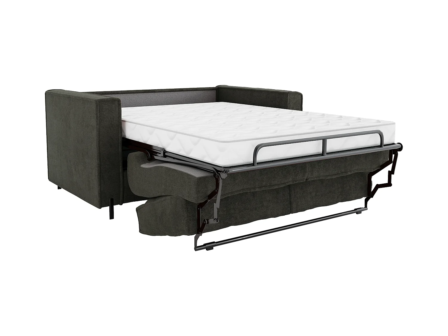 Canapé 3 places convertible express en tissu texturé vert - Couchage 140 cm - Matelas 14 cm - ELORYA