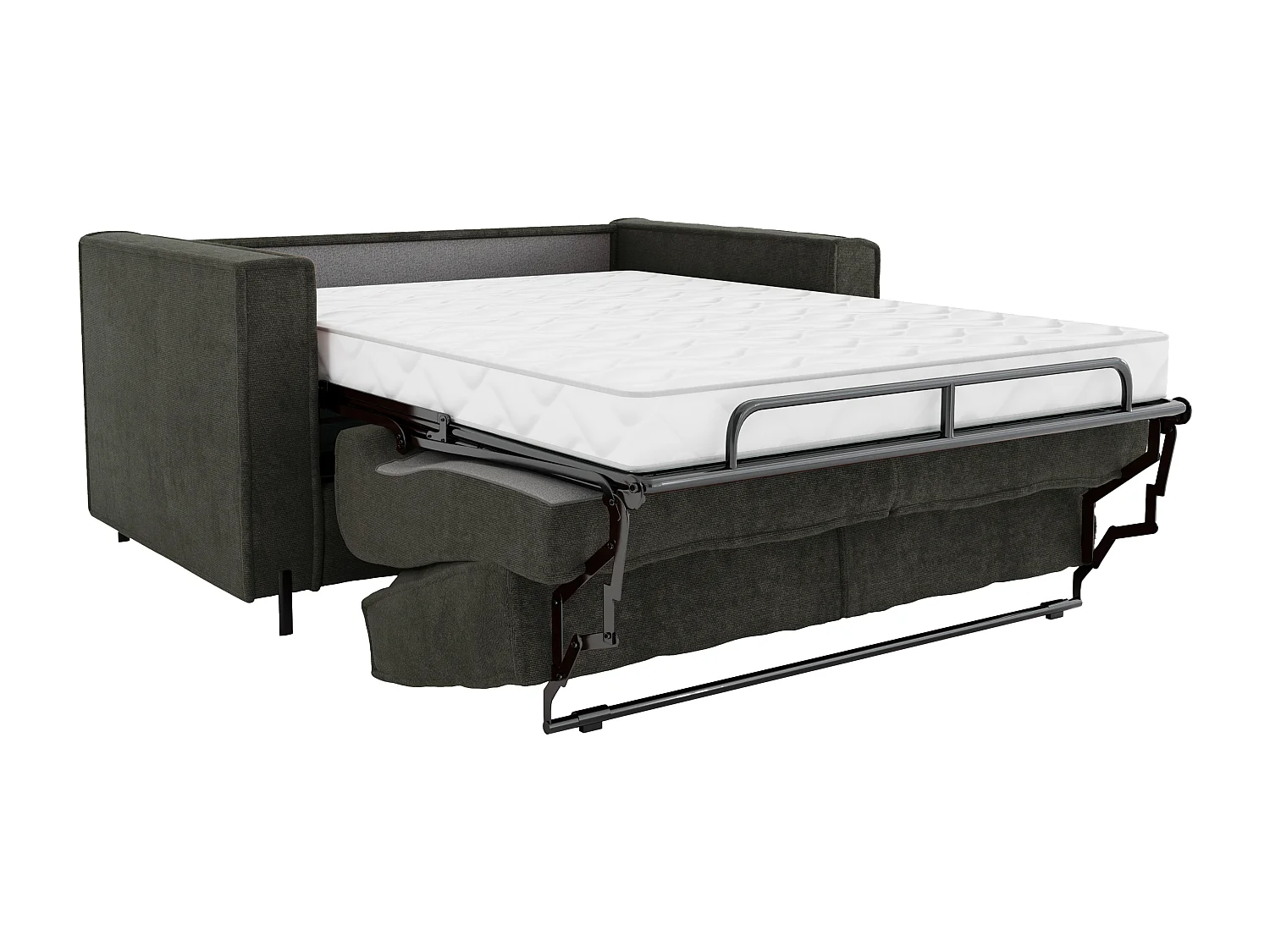 Express-driezitsslaapbank van groene stof met textuur - Bed 140 cm - Matras 14 cm - ELORYA