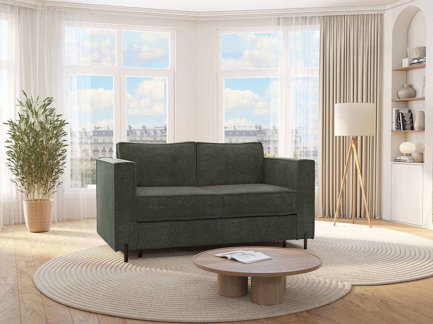 Schlafsofa mit Matratze 3-Sitzer - Strukturstoff - Grün - Liegefläche 140 c günstig online kaufen