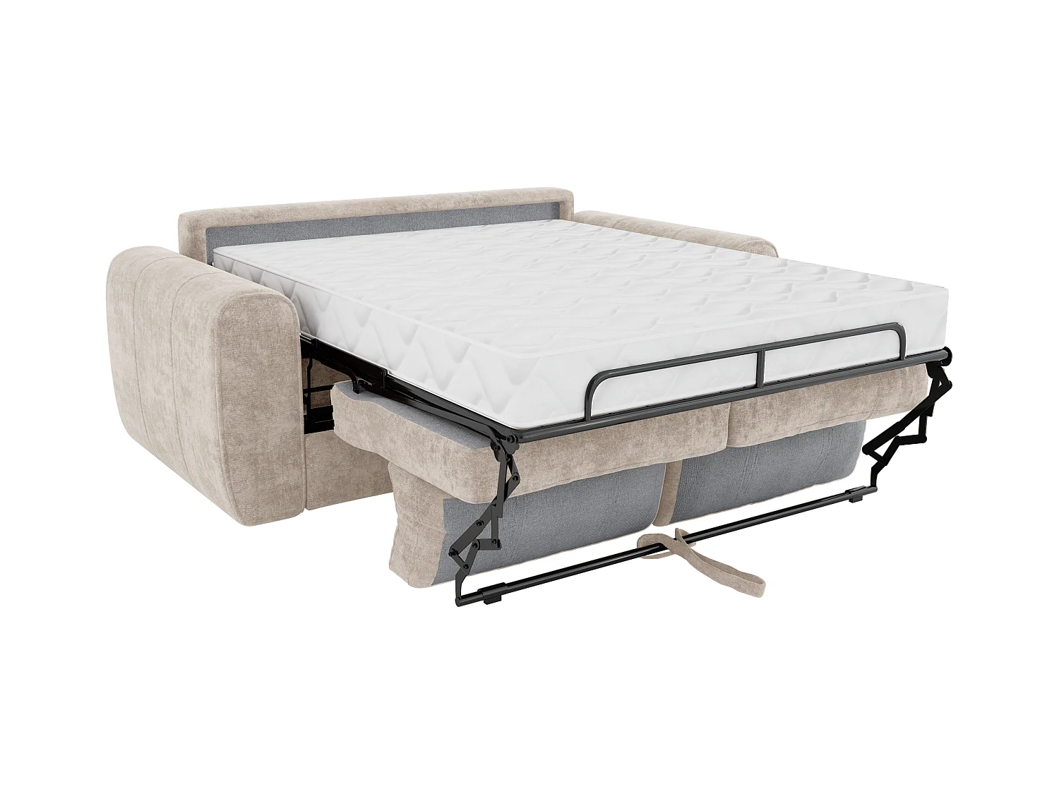 Express-vierzitsslaapbank van beige stof - Bed 160 cm - Matras met vormgeheugen 22 cm BOLIPO
