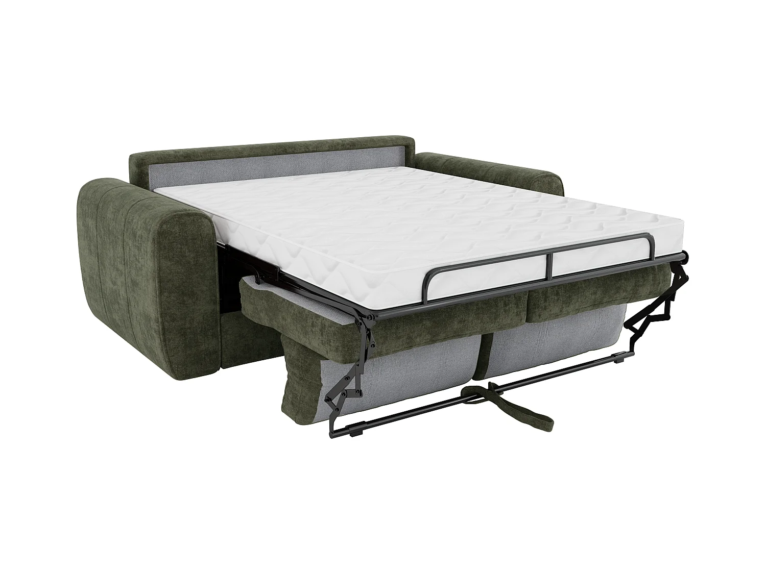 Sofá cama de 3 plazas de apertura rápida de tela verde - Cama de 140 cm - Colchón de 14 cm BOLIPO