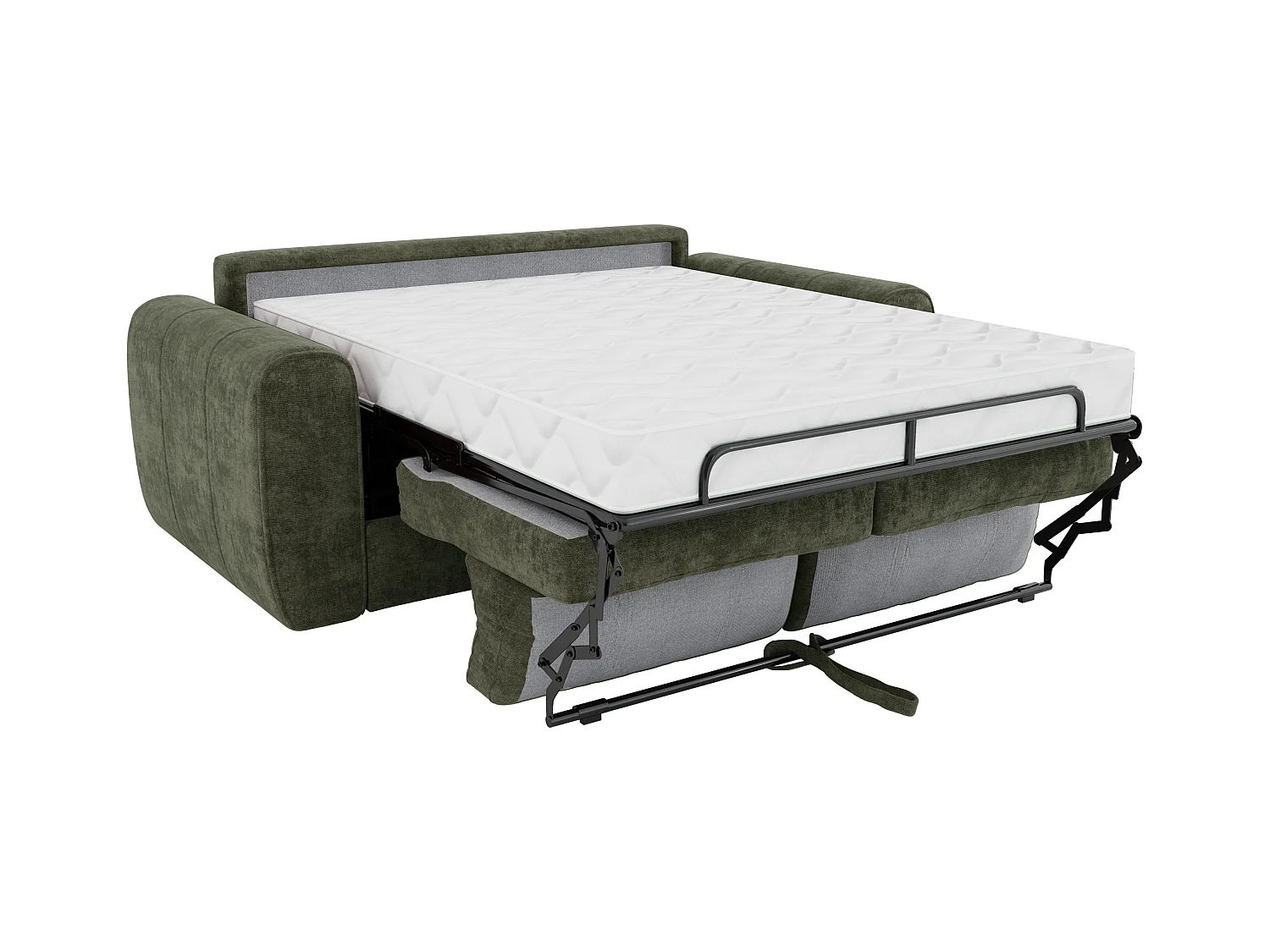 Sofá cama de 3 plazas con convertible de apertura rápida de tela verde - 140 cm de ancho de cama - Colchón con memoria de forma de 22 cm BOLIPO