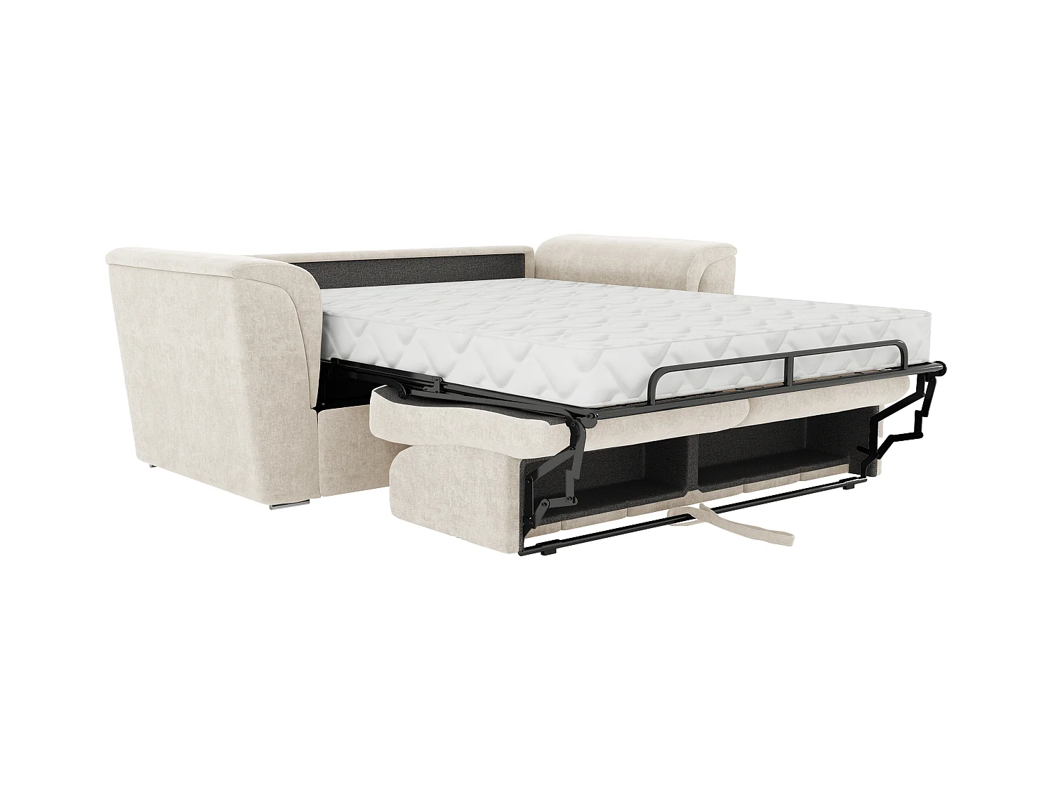 Canapé 4 places convertible express en tissu beige - Couchage lattes larges 160 cm - Matelas 18 cm RIZORA