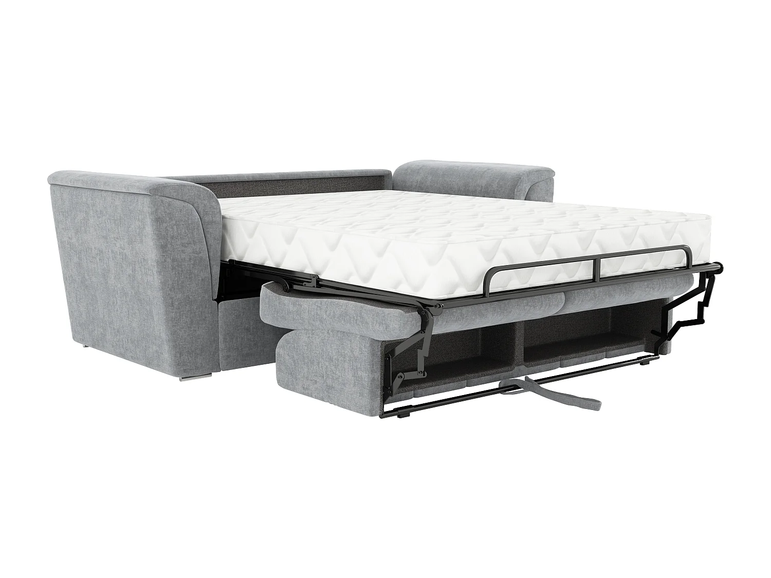 Canapé 4 places convertible express en tissu gris - Couchage lattes larges 160 cm - Matelas 22 cm avec mémoire de forme RIZORA
