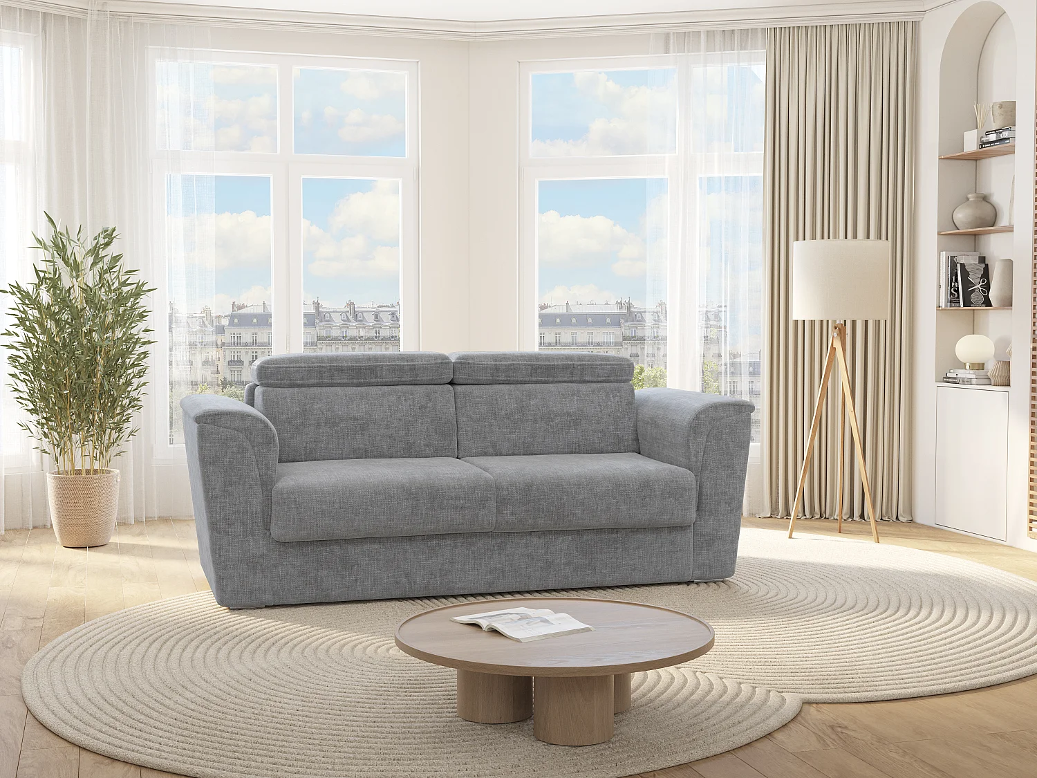 Divano letto 4 posti a ribalta Posto letto doghe larghe 160 cm Materasso 22 cm memory foam in Tessuto Grigio - RIZORA
