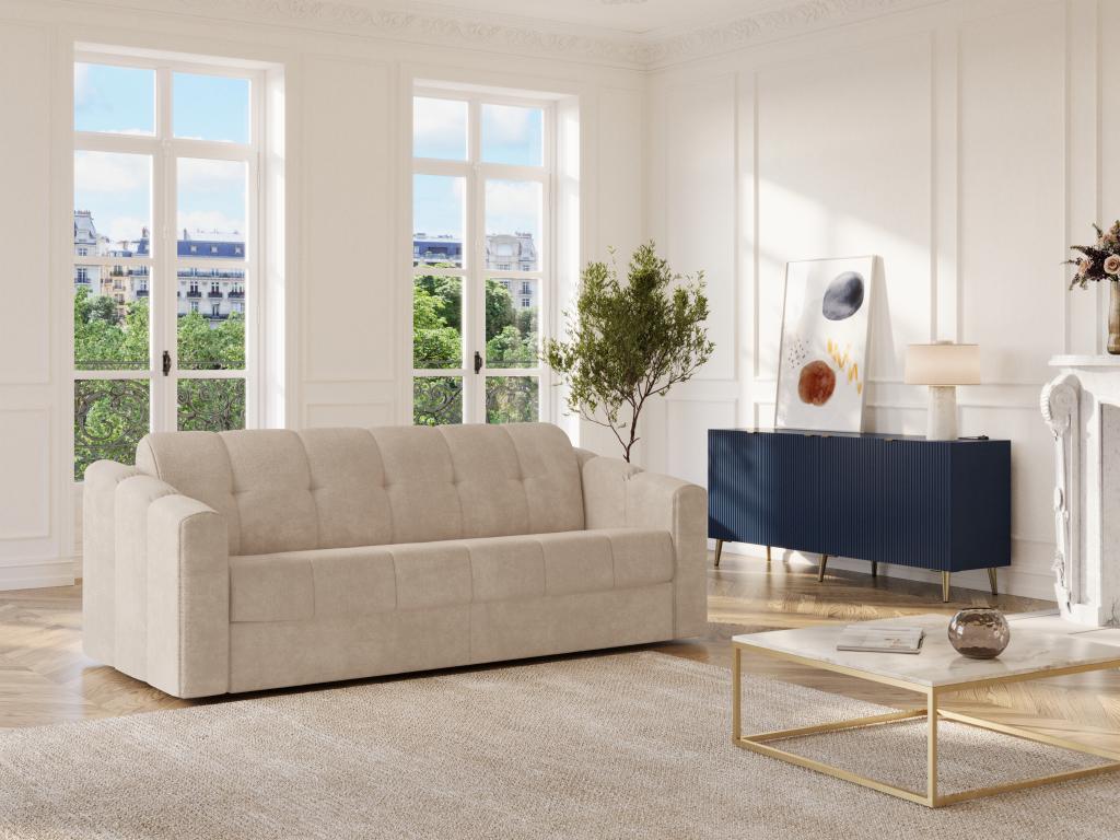 Schlafsofa mit Matratze 3-Sitzer - Strukturstoff - Beige - Liegefläche 140 günstig online kaufen