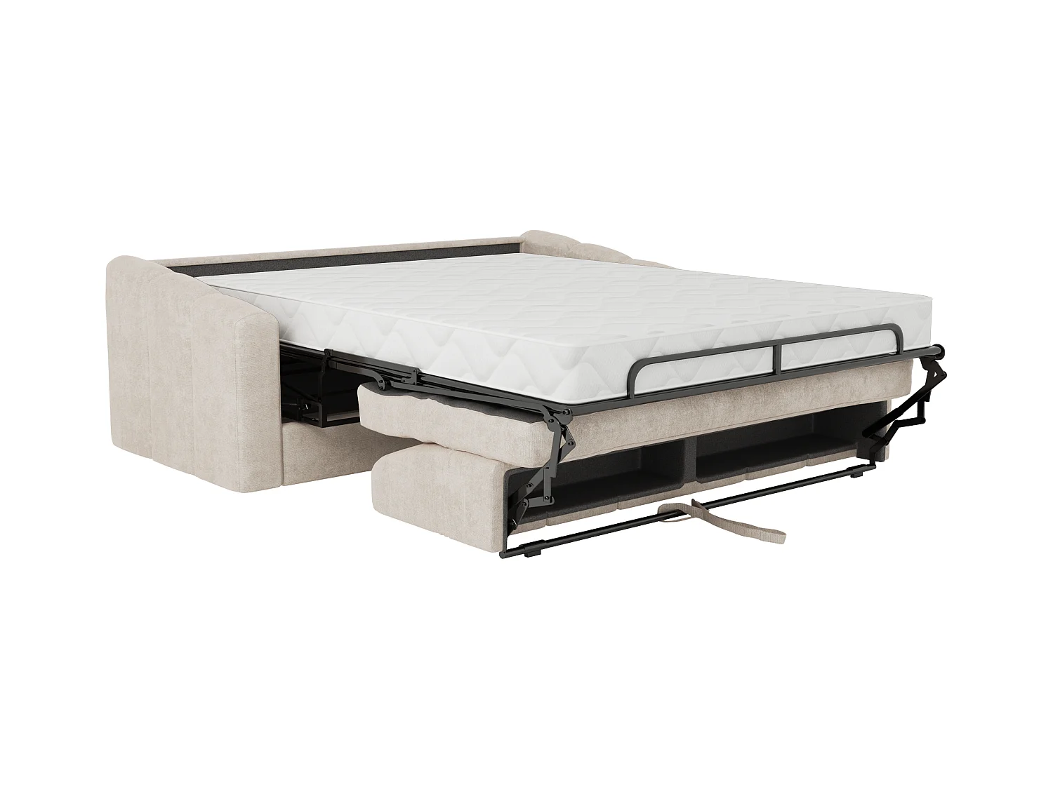 Canapé 3 places convertible express en tissu texturé beige - Couchage 140 cm - Matelas 22 cm avec mémoire de forme DARIELO